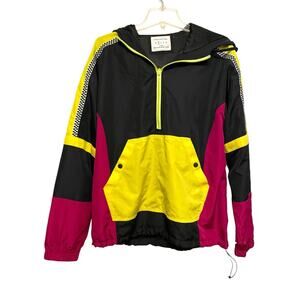 Urban Outfitters Retro Colorblock Windbreaker Size‎ Small Hooded 1/2 Zip Black